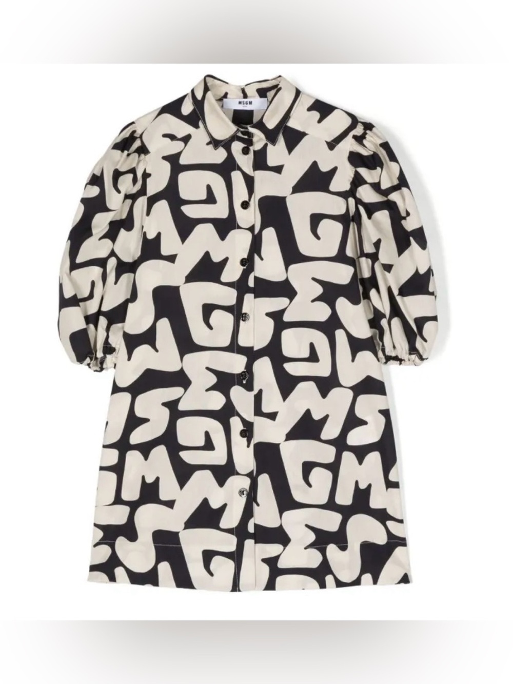 MSGM
Kids' Logo Lettering Print Cotton Poplin Dress In Monochrome